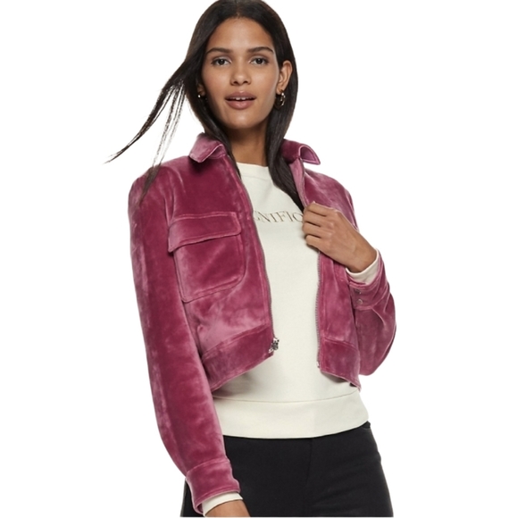 ❤ Nine West Pink Velvet Bomber Jacket - Picture 5 of 8